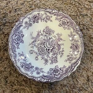 Crown Ducal Bristol Purple Transferware Saucer Bird Floral England Vintage 5.75"